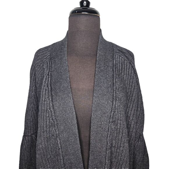 Anthropologie KNITTED & KNOTTED Posie Cardigan Lrg Gray Elbow Balloon Sleeve - Picture 2 of 11